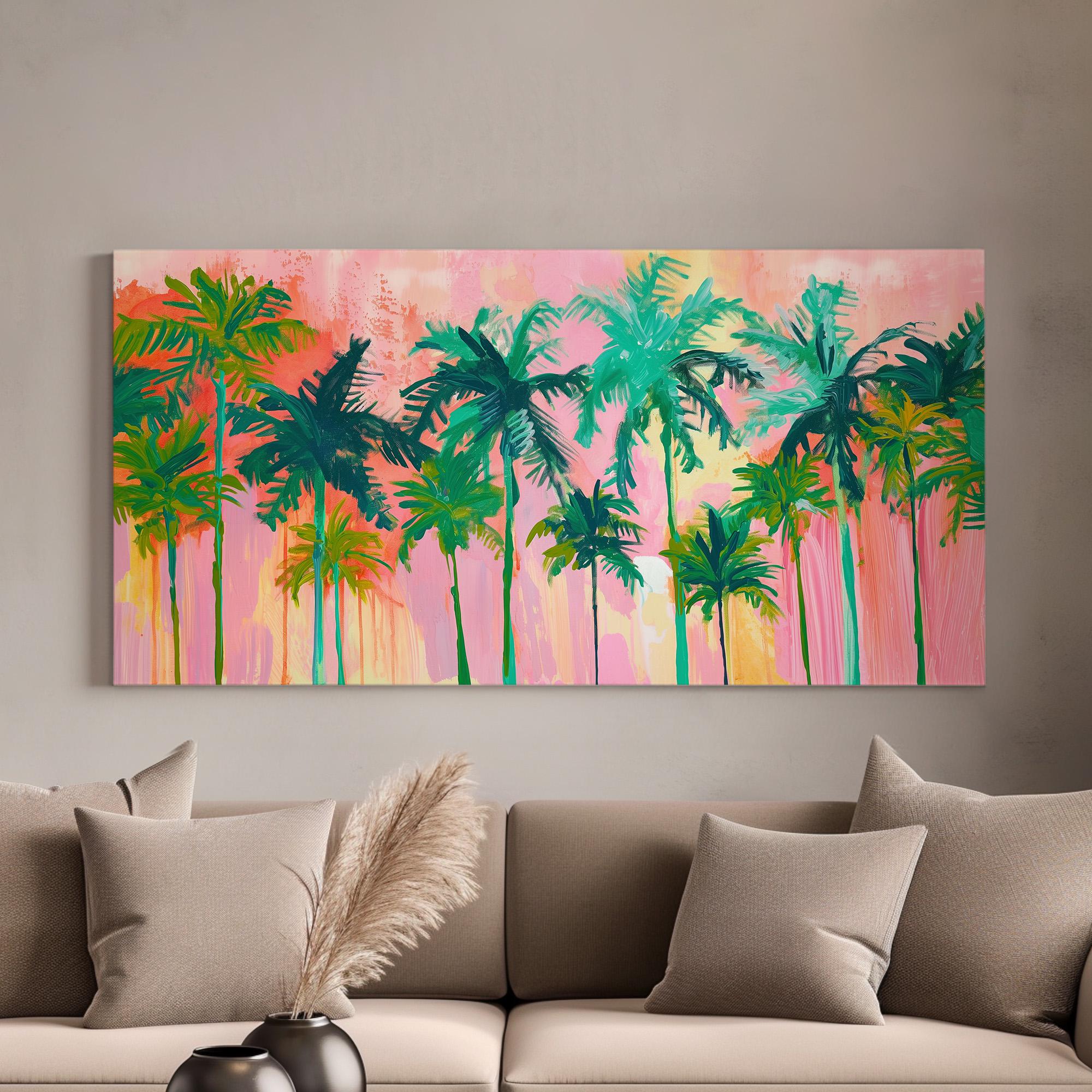 Florida Palm Tree Pink Canvas Wall Art for Living Room, Landscape ...