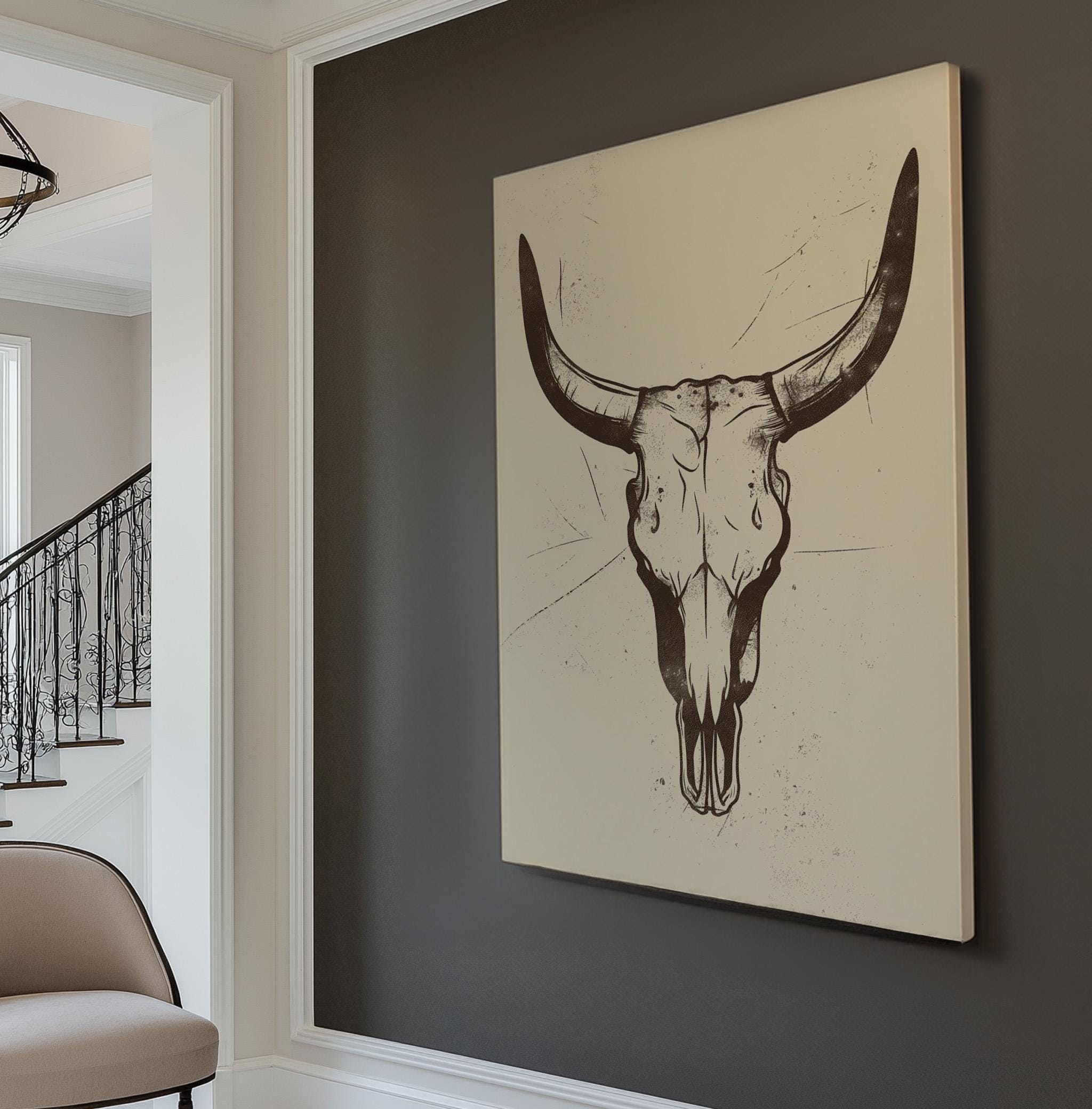 Bison Skull Vertical Wall Art Western, Decor Southeastern Canvas Print ...