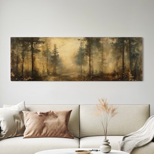 Dense Woods Above Bed Wall Art Minimal, Panoramic Forest Trip Canvas ...