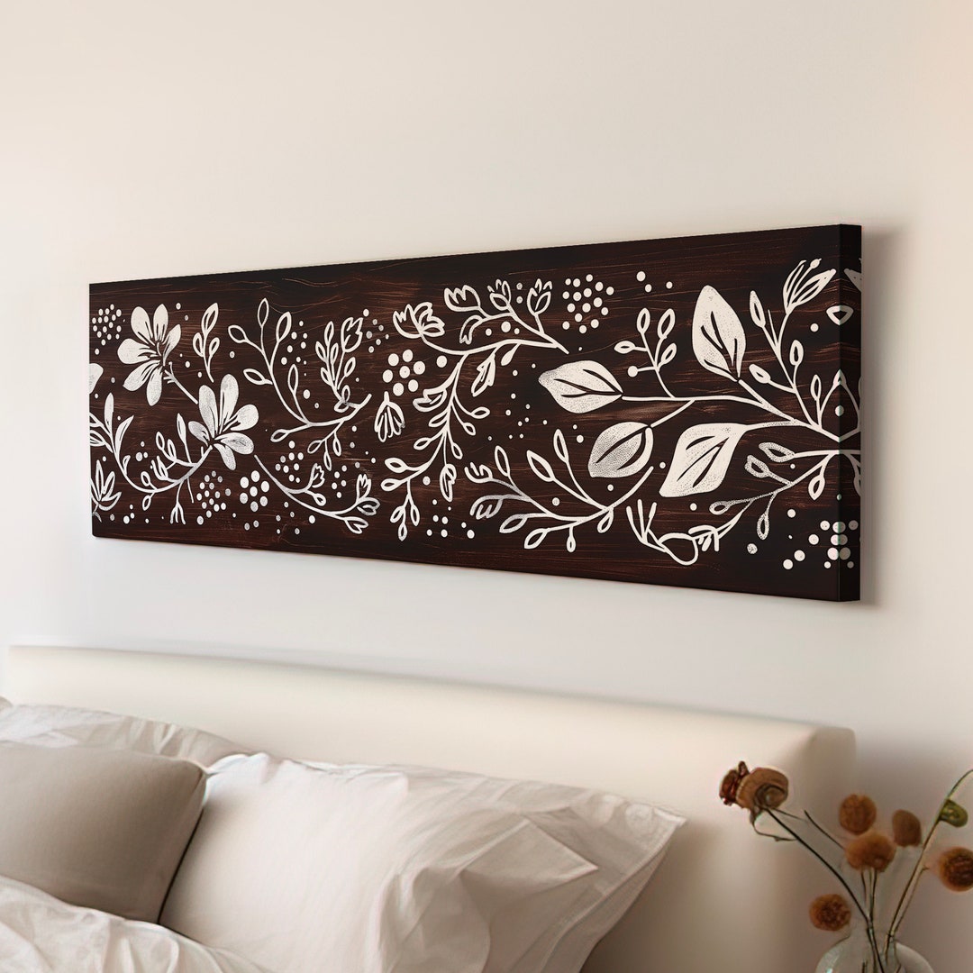 Polka Dot Line Art Above Bed Wall Art Floral, Panoramic Minimal Canvas ...