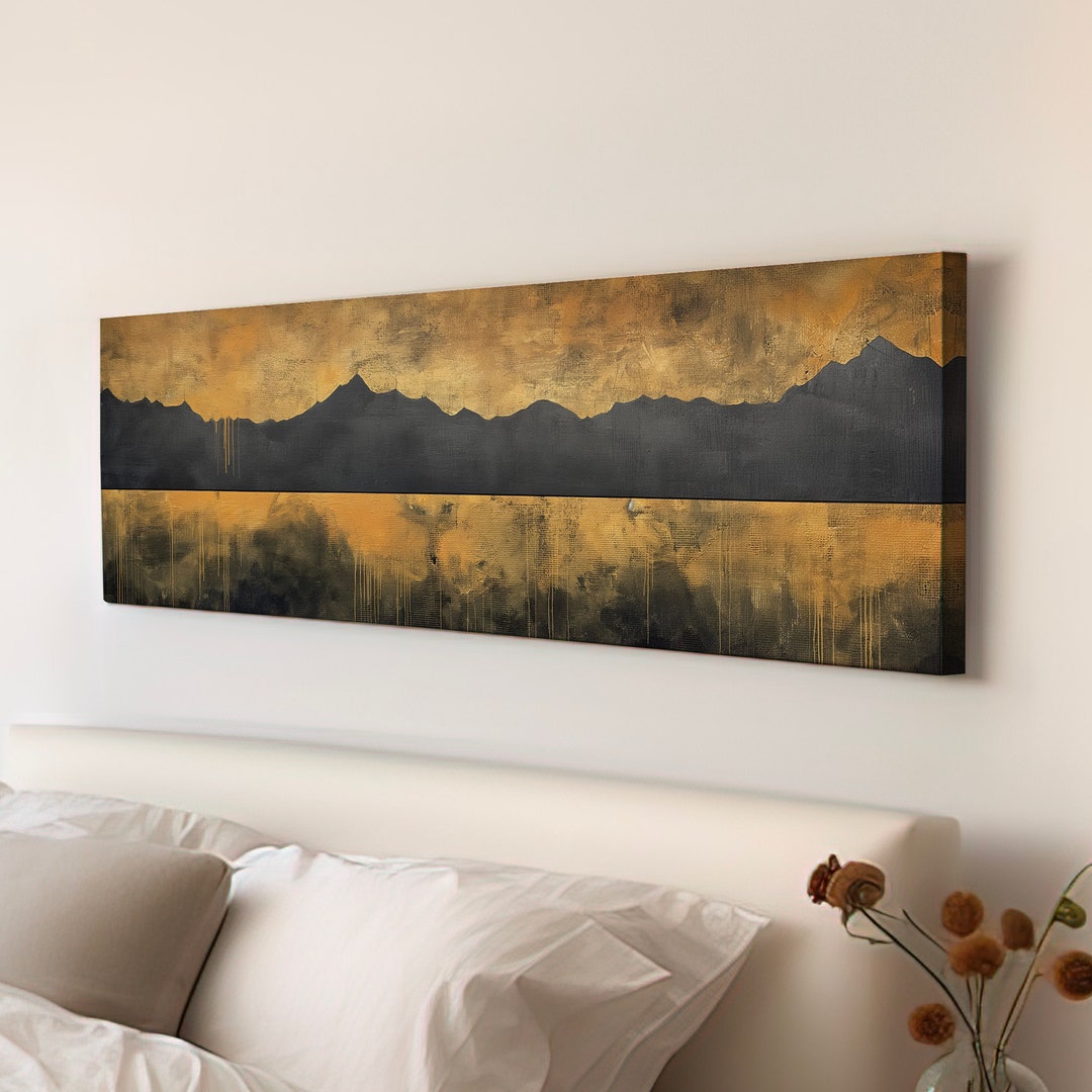 Golden Sunset by the Lake Above Bed Wall Art Mountain Landscape ...