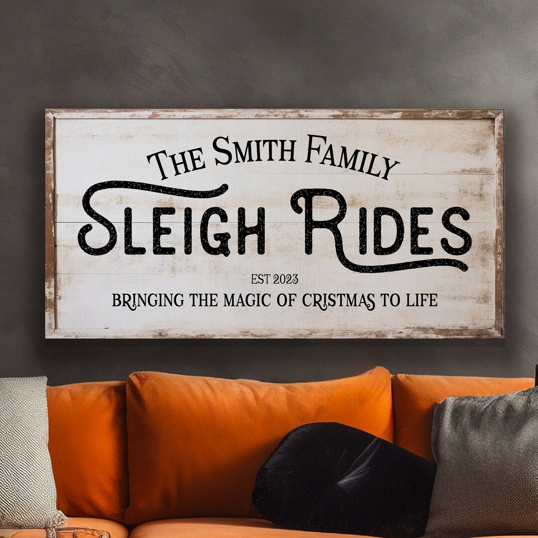 Sleigh Races Sign Sleigh Rides Sign Custom Family Name Old Fashioned Farmhouse Christmas ...