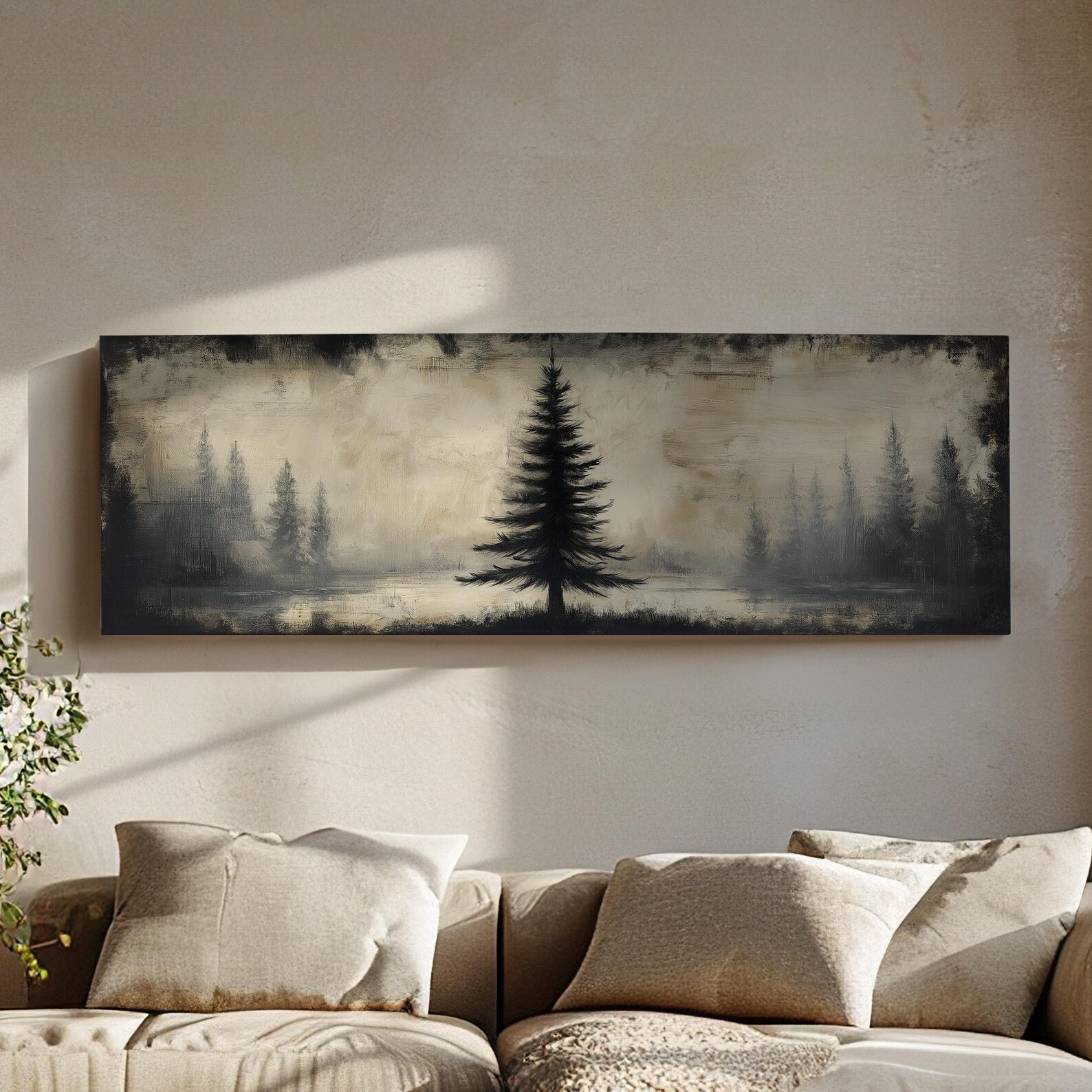 Ric Ric Tree Lone Pine Tree at the Lake Panoramic Wall Art Forest, Panorama Cozy ...