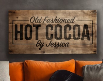 Sinal de barra de cacau quente personalizado natal rústico fazenda vintage férias impressão em tela decoração personalizado antigo chocolate arte em tela