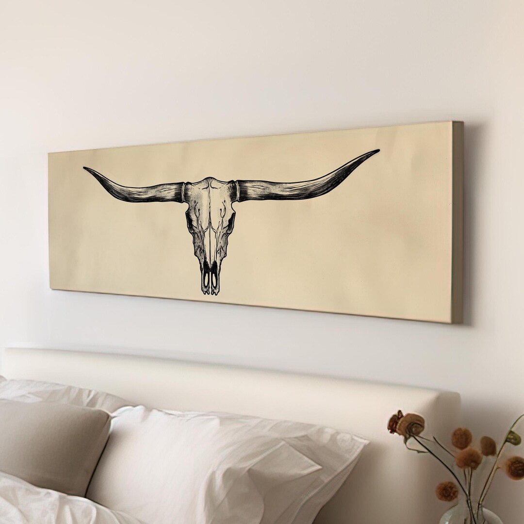 Wide Bison Skull Panoramic Wall Art Western, Panorama Southeastern ...