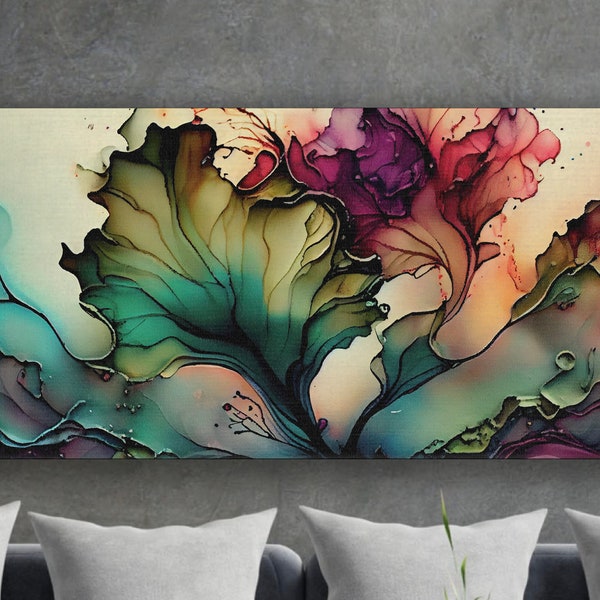 Alcohol Ink Landscape Canvas Print, Abstract Paint Framed Wall Art, Colorful Splash Wrapped Canvas Wall Art