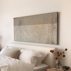 Abstract Chevron Wall Art For Bedroom, Horizontal Geometric Flow Canvas Print, Abstract Lines Decor Canvas Art