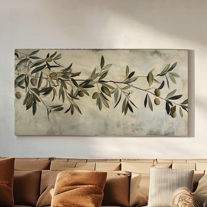Olive Tree Branch Long Horizontal Wall Art for Kitchen, Panoramic ...