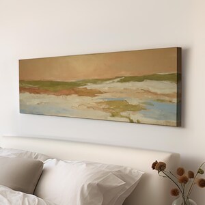 Tidal Pool Detail Wall Art | Golden Oil Pastel Print | Coastal Landscape Decor | Above Couch Art Panoramic Canvas