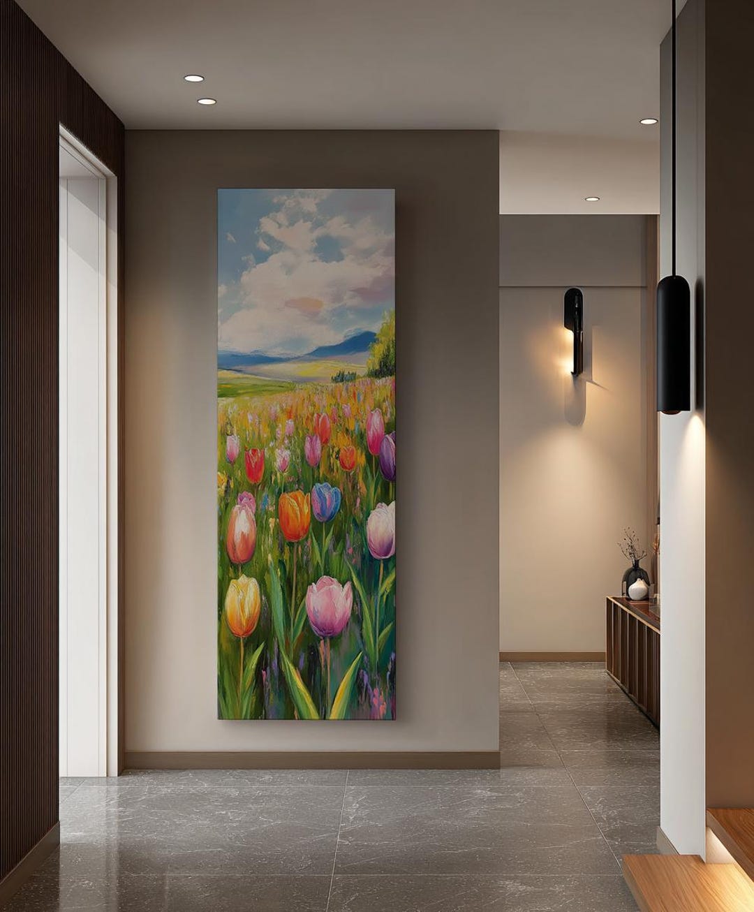 【ED 4】over print MCC canvas 古塔つみ Vibrant Tulip Field Canvas Art | Impasto Palette Knife Print