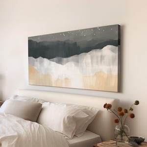 Starry Desert Night Wall Art Above Bed, Horizontal Earthy Colors Canvas Print, Abstract Decor Canvas Art