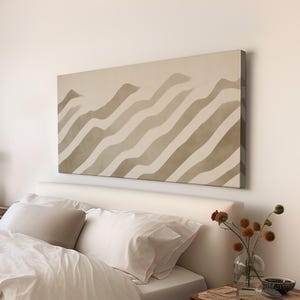 Neutral Wave Mountains Wall Art For Bedroom, Horizontal Abstract Nature Canvas Print, Earthy Palette Decor Canvas Art
