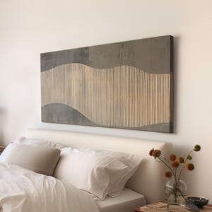 Neutral Rhythm Wall Art For Bedroom, Horizontal Hypnotic Waves Canvas Print, Abstract Lines Decor Canvas Art