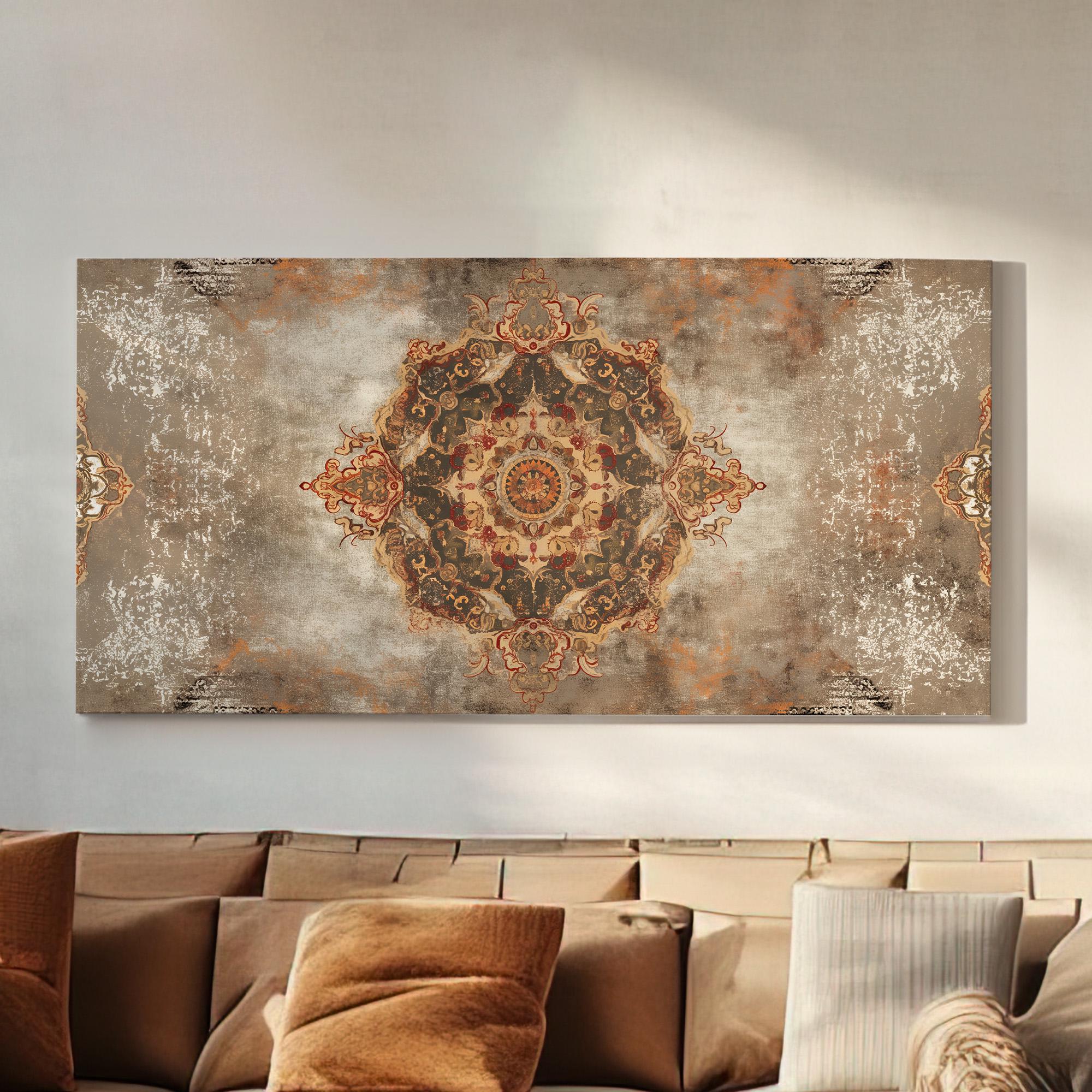 Brown Tapestry Canvas Wall Art For Living Room, Landscape Moroccan Canvas Print, Boho Textile Large Canvas Art