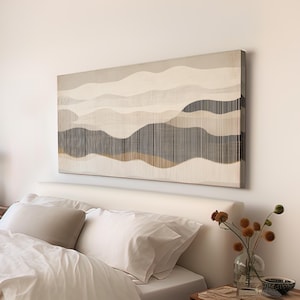 Layered Horizons Wall Art For Bedroom, Horizontal Beige Boho Canvas Print, Scandinavian Decor Canvas Art