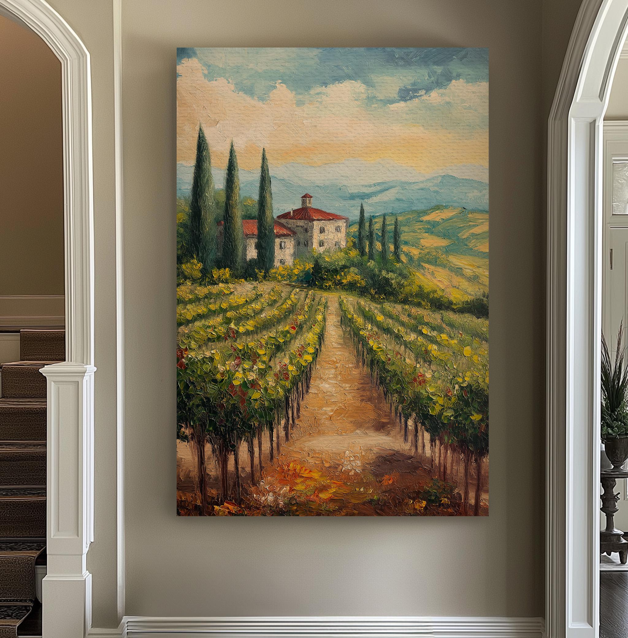 Vintage Vineyard Vertical Wall Art Tuscany, Decor Tuscan Village