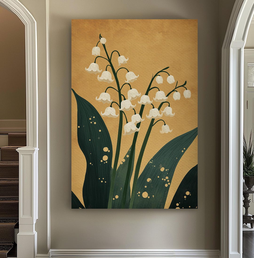 Lily of the Valley Gold Vertical Wall Art Floral, Decor Lillies Canvas ...