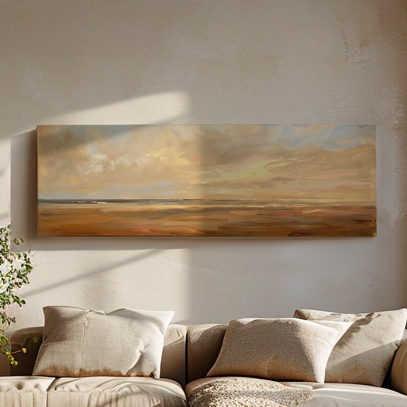 Coastal Seascape Long Horizontal Wall Art Above Bed, Panoramic Beach ...