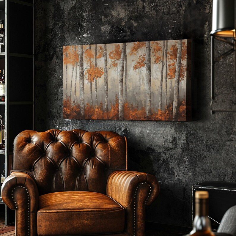 Copper Birch Trees Canvas Wall Art for Living Room, Landscape Cozy