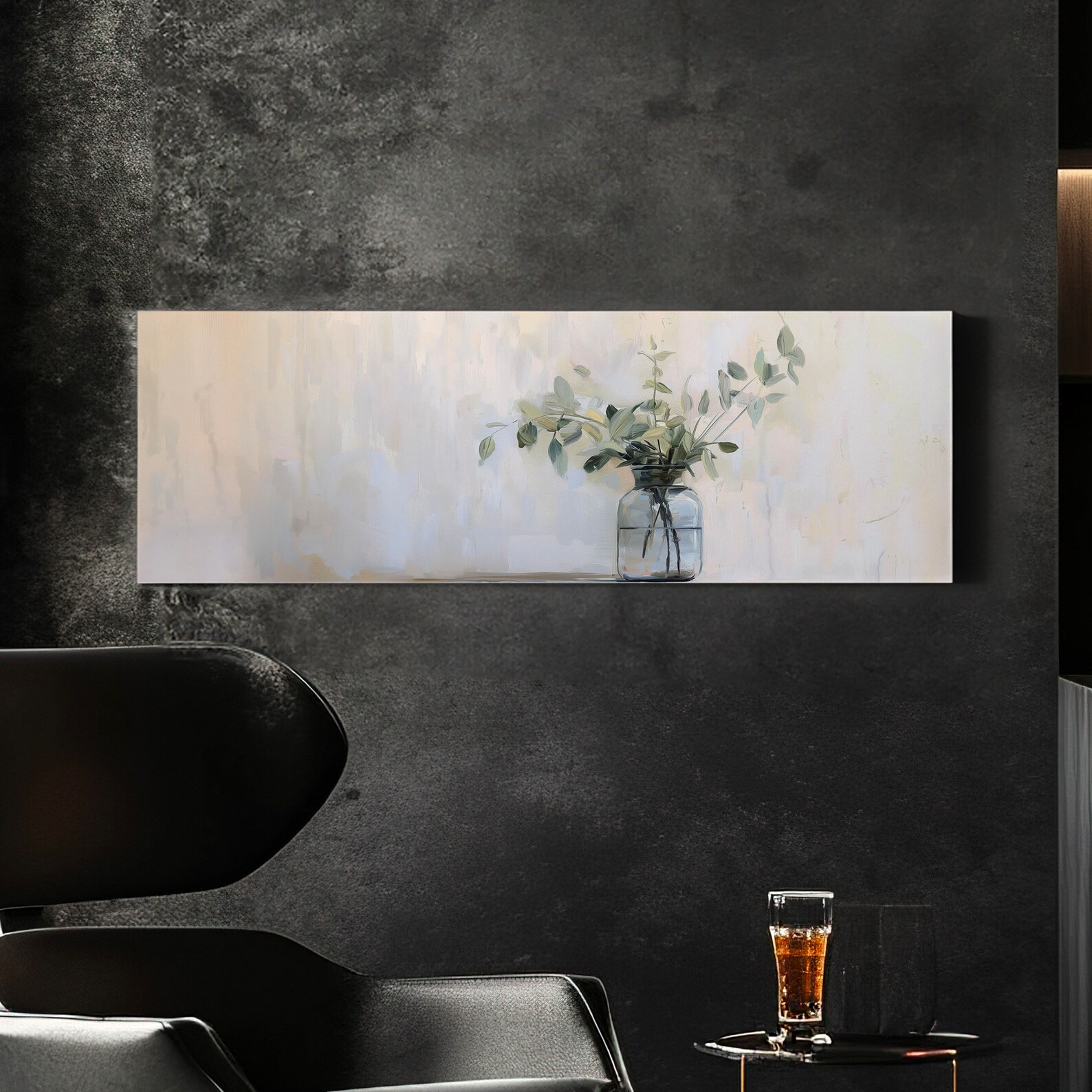 Eucalyptus Branch Above Bed Wall Art Still Life, Panoramic Botanical ...