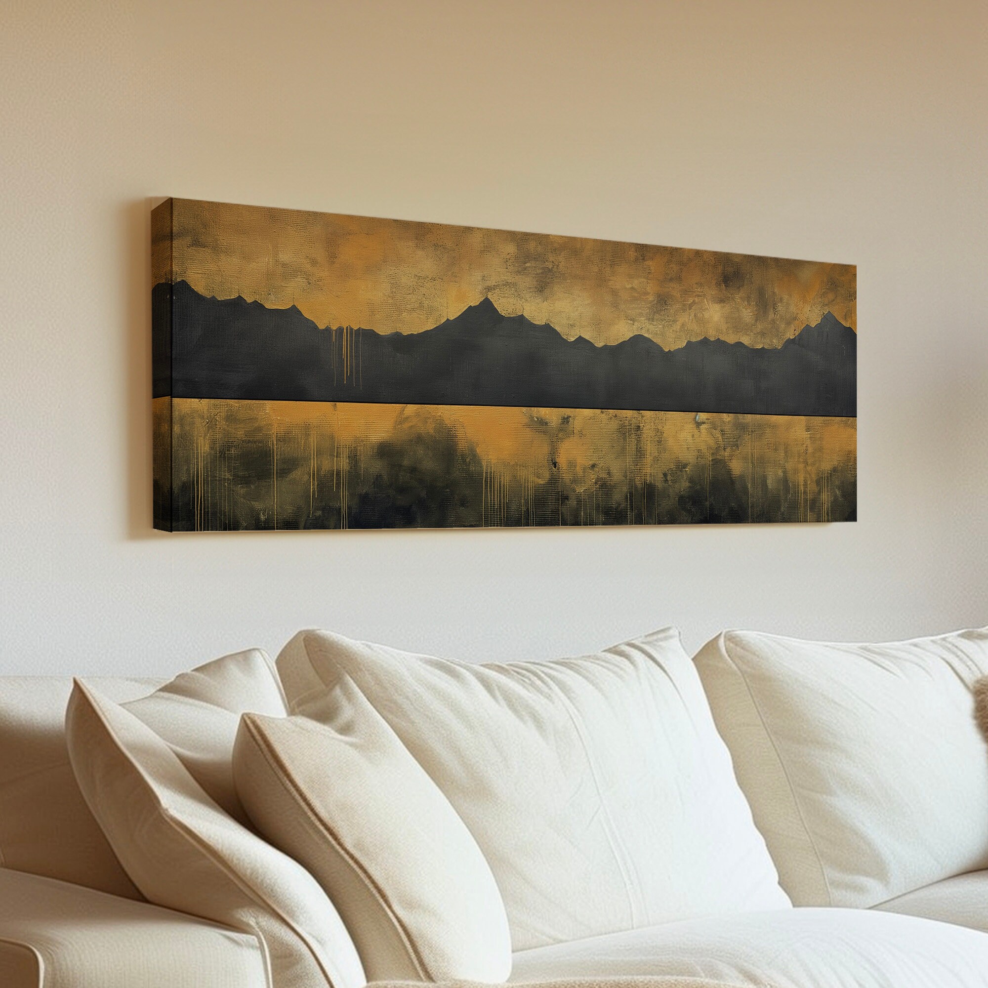 Golden Sunset by the Lake Above Bed Wall Art Mountain Landscape ...