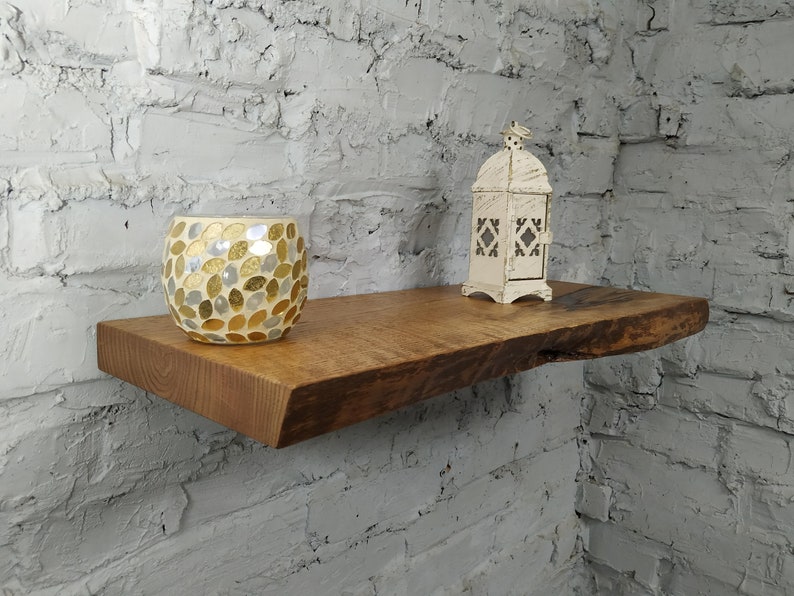 LIVE EDGE Floating Wooden Shelf Floating Shelves Rustic Etsy