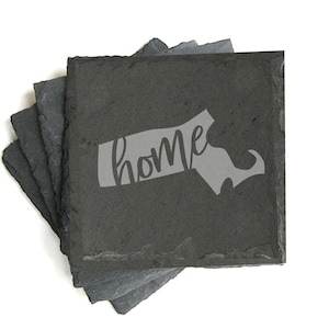 Engraved Slate Coaster Set: Rustic Home State Decor
