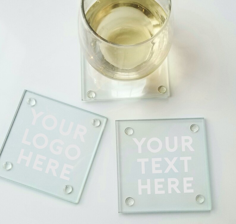 Glass Coasters, Personalized Coaster, Custom Logo Coaster Set, Corporate Gift with Logo, Family Name Coasters, Wedding Drink Coaster Favor image 6