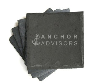 Personalized Slate Coaster Set, Laser Etched Logo Coasters