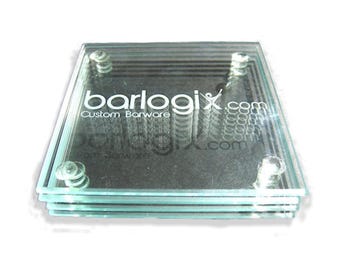 Logo Coasters Set of 4 Glass Coaster, Personalized Glass Coasters, Clear Glass Coasters, Logo Coaster Set, Custom Etch Glass Coaster