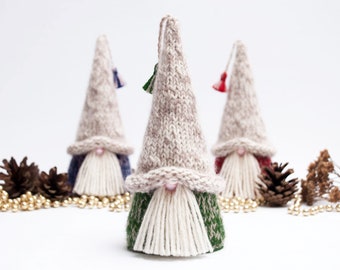 Knit Nisse Tomte Gnome Christmas Tree Topper: 7 inch. Tiered tray Scandinavian gonk decor
