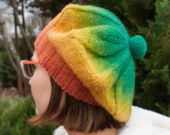 Knit winter wool french women beret hat – multi colored hat