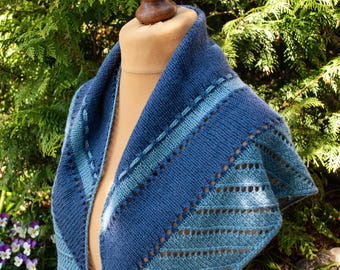 Hand Knit Blue Lace Alpaca Shawl – Triangle Scarf, Knit Wrap
