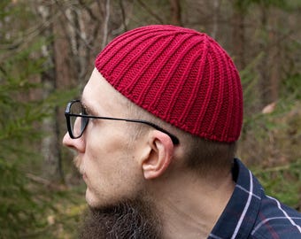 SHORT Cotton Skull Cap Beanie - Lightweight Fitted Rib Knit Summer Watch Cap, Kufi Hat