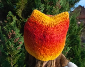 Multicolor Winter Knitted Wool Cat Ears Beanie Hat