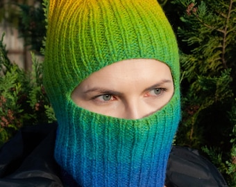Knitted rib wool balaclava mask hat: cat ears beanie