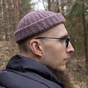 EXTRA SHORT wool fisherman beanie, Handmade Ribbed docker cap, trawler beanie.