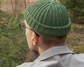 SHORT Cotton Knit Fisherman Beanie: Summer Ribbed Docker Cap Hat
