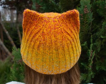 Multi colored Cat Ears Beanie - Ribbed Knit hat