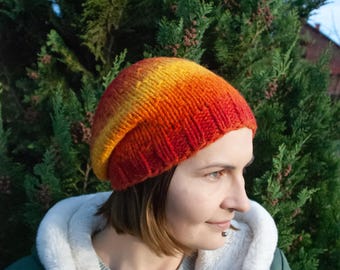 Wool winter slouchy beanie: multicolor hand knit hat