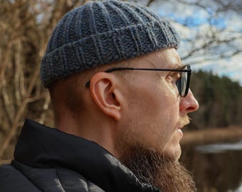 SHORT Chunky Rib Knit Wool Fisherman Beanie: 56-57cm Docker Cap Hat