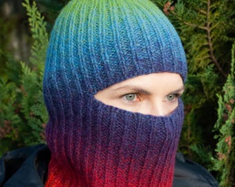 Knitted rib wool colorful balaclava mask: beanie hat