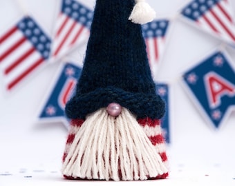 Patriotic Knit Gnome Ornament, 4th of July Tiered Tray Decor