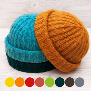 Fisherman ribbed beanie, docker cap, trawler beanie. Fisherman knit hat, fitted brimless wool cap