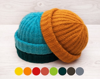 Hand Knit Natural Wool Fisherman Beanie Hat – Docker Cap, Minimal Unisex Winter Hat
