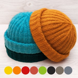 Fisherman ribbed beanie, docker cap, trawler beanie. Fisherman knit hat, fitted brimless wool cap