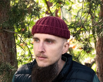 EXTRA SHORT Chunky knitted Fisherman Beanie hat: 56-57cm Thick Docker Cap Hat