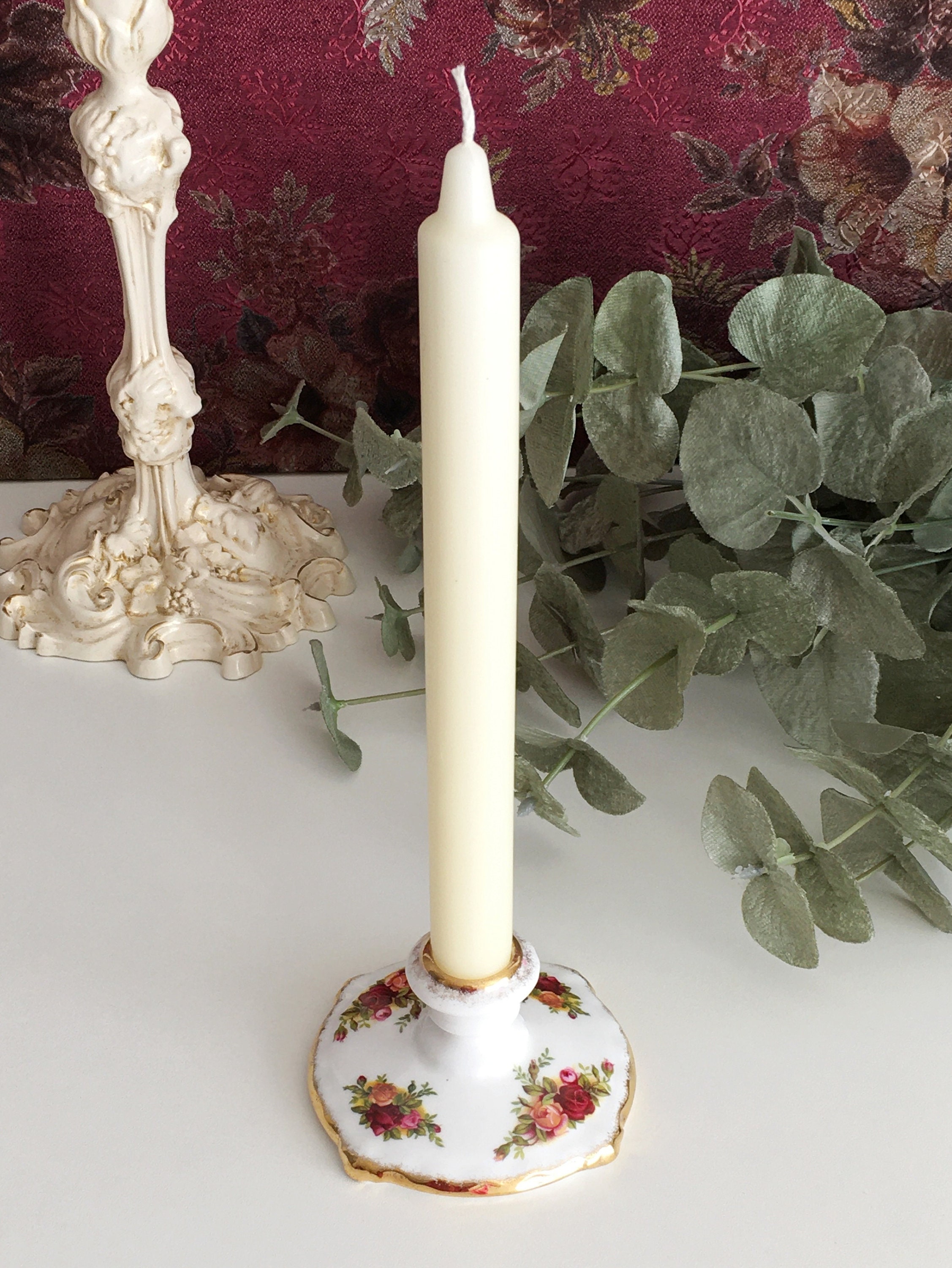 Vintage Royal Albert Old Country Roses Candle Holder Pedestal Metal