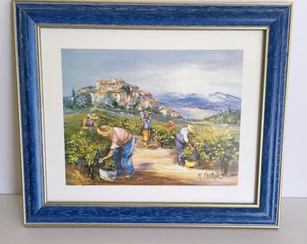 Vintage Wall Art Blue and Gold Frame Artist Signed