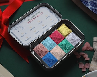 Winter Carols - Handgefertigtes Aquarell Farben Set - Schimmernde Metallic Halbnäpfchen für Kalligraphie Lettering Journaling - Künstler Qualität